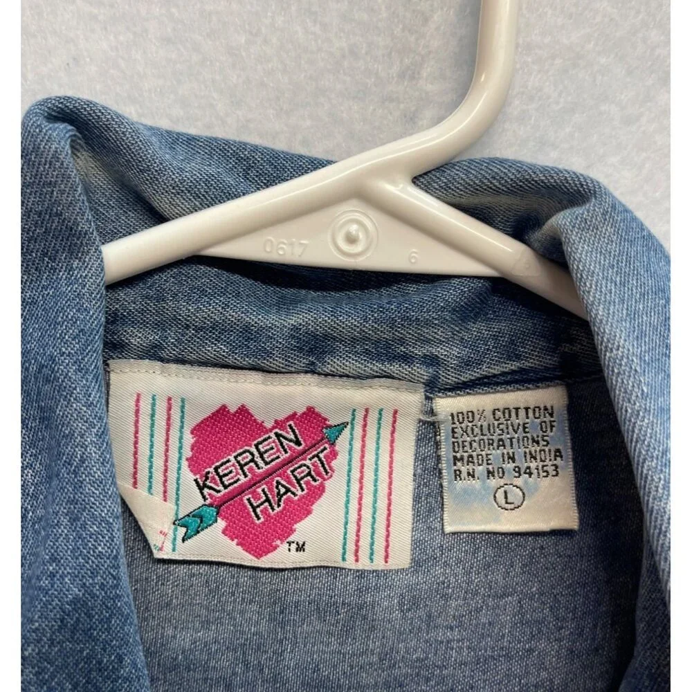 Keren Hart Vintage Denim Vest Embroidered Full Zip Size Large - Picture 4 of 9